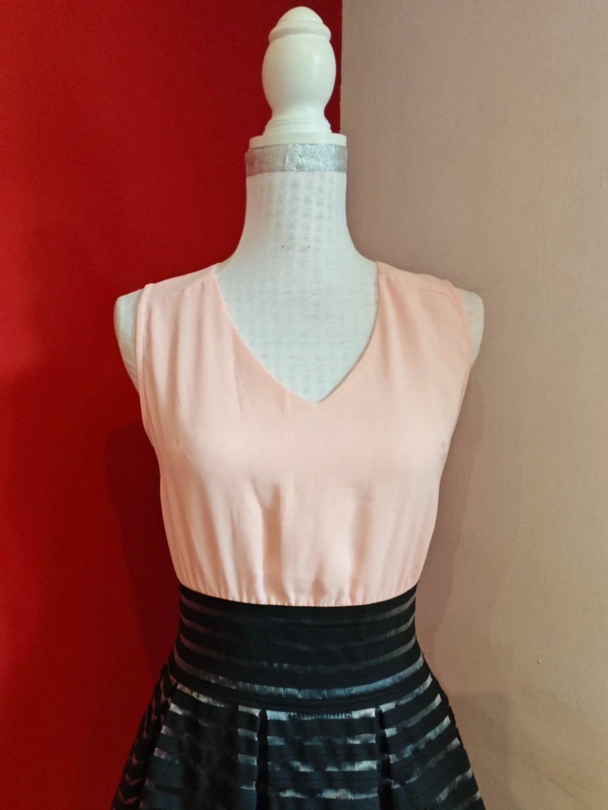 🌺Vestido rosa arriba y falda negra con transparencias – Allyson – taille M / 38 / 10 4
