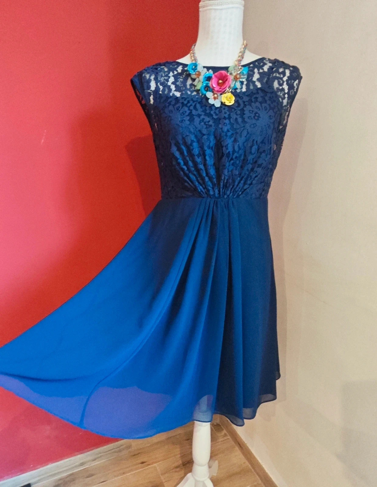 🌺Vestido para eventos de gasa y blonda azul marino – Coast – taille L / 40 / 12 2