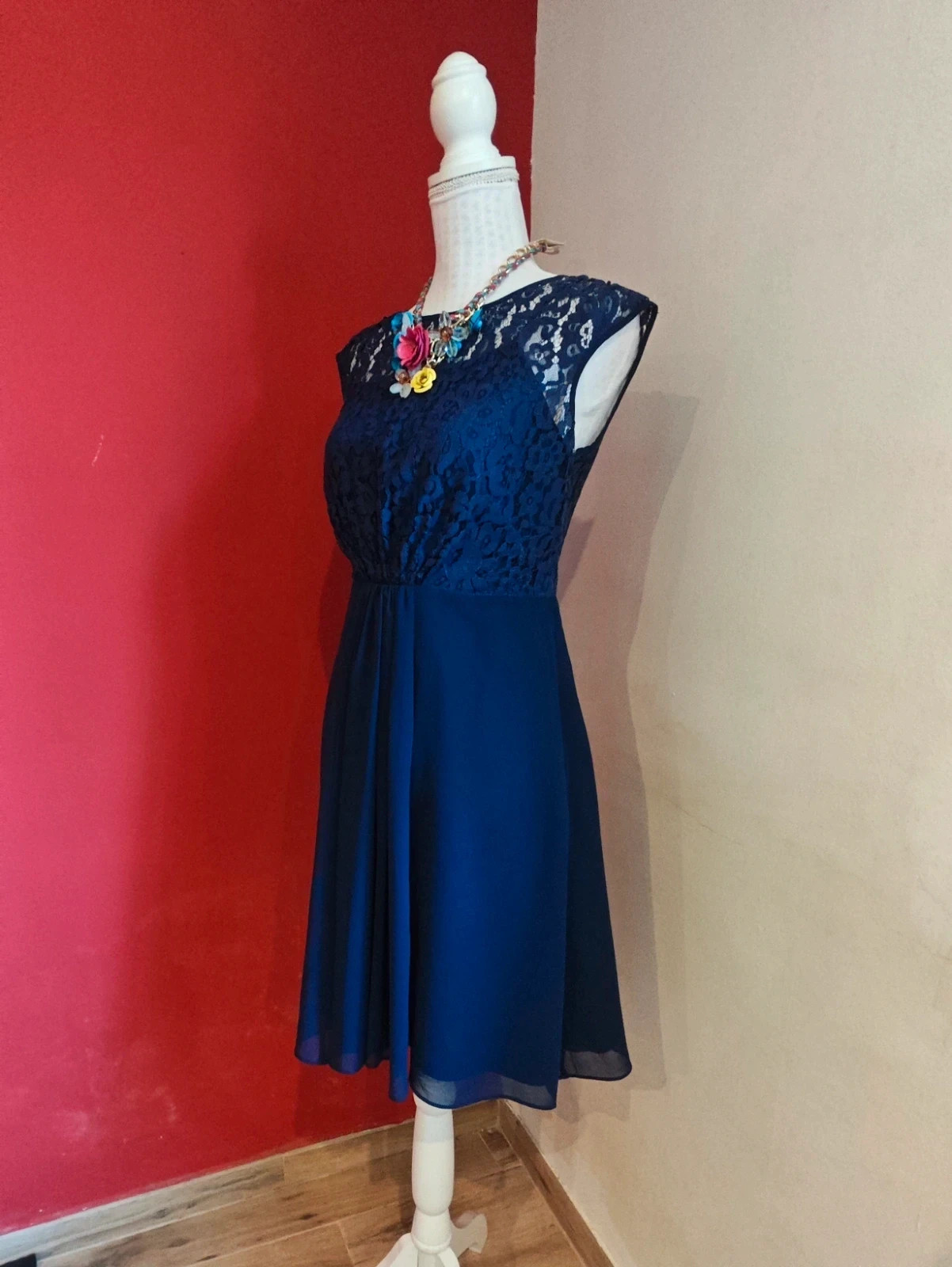 🌺Vestido para eventos de gasa y blonda azul marino – Coast – taille L / 40 / 12 4
