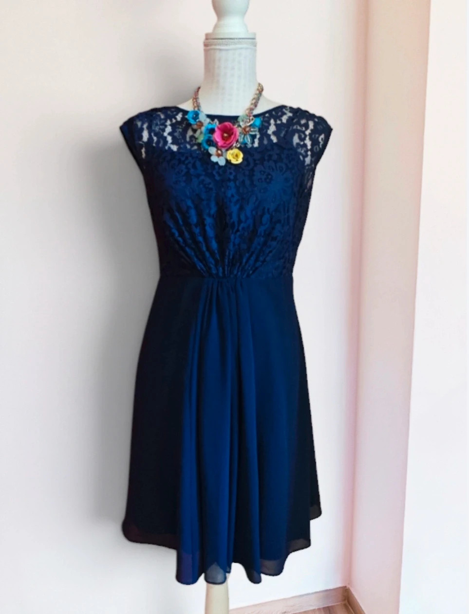 🌺Vestido para eventos de gasa y blonda azul marino