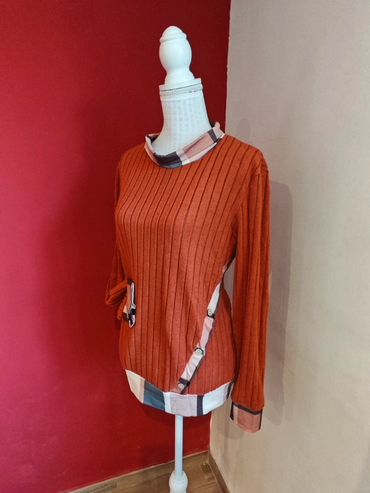 🌺 Camiseta de punto naranja con bordes a contraste – taille XL / 42 / 14 3