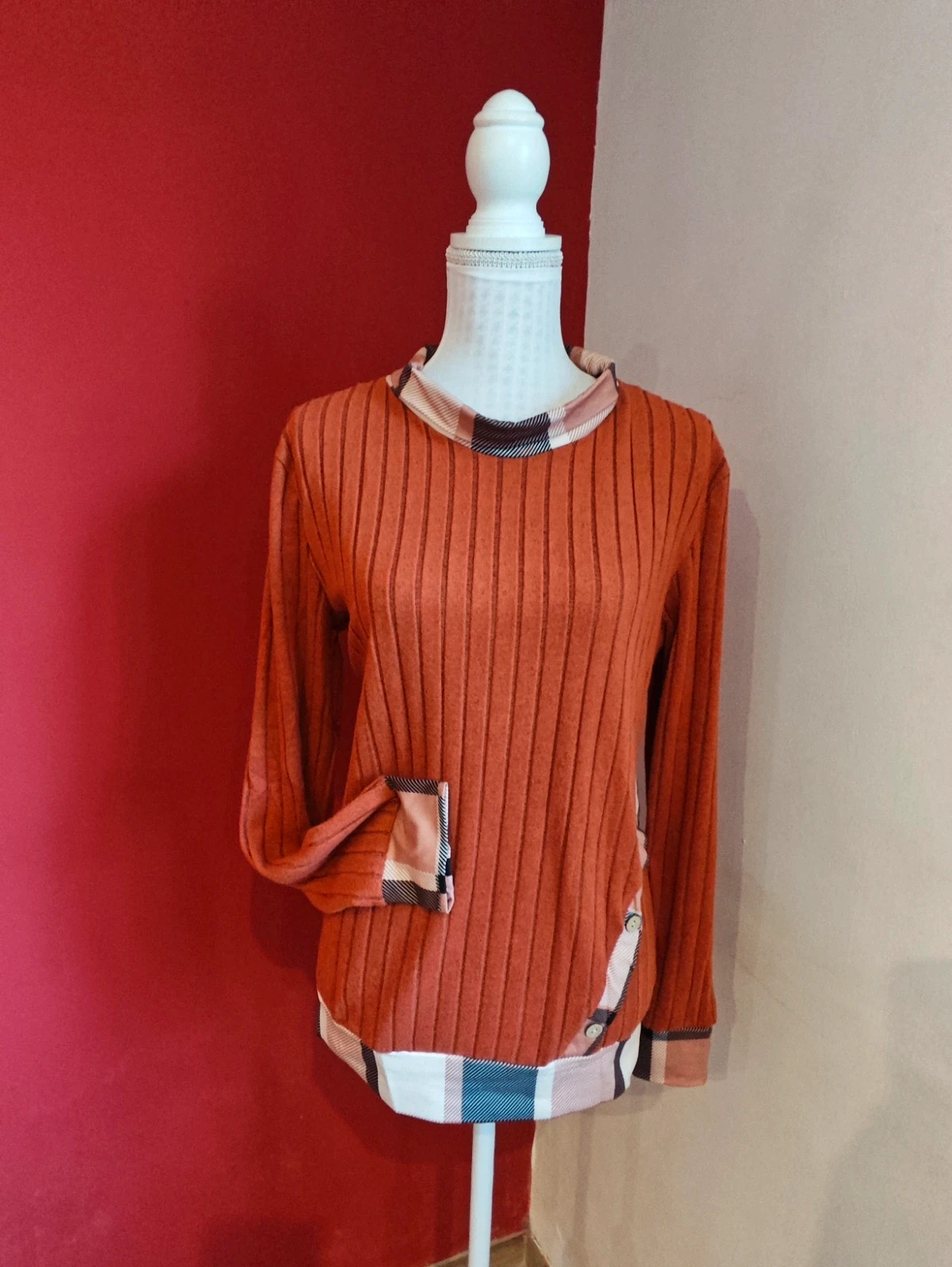 🌺 Camiseta de punto naranja con bordes a contraste – taille XL / 42 / 14 2