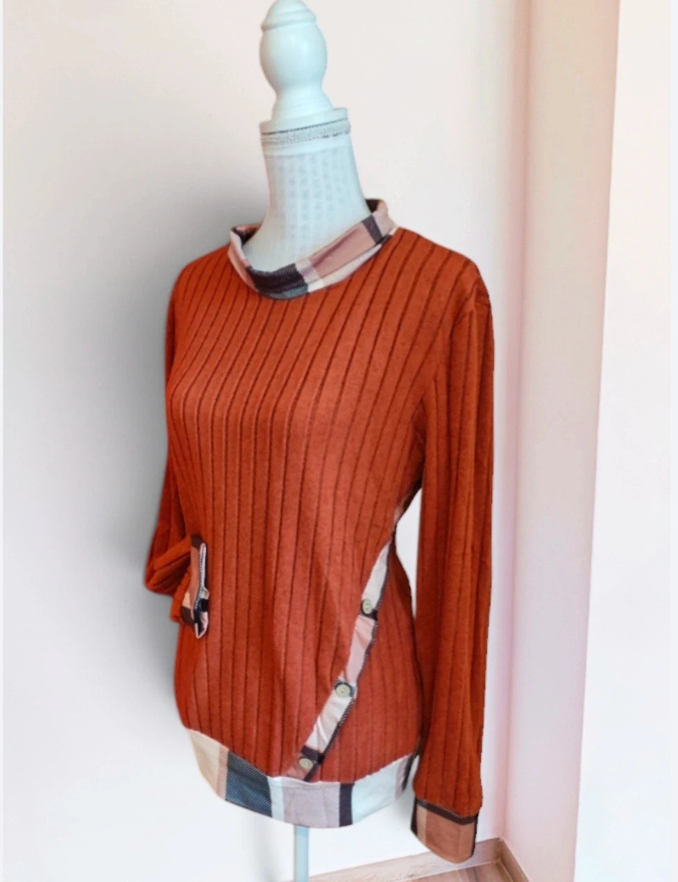 🌺 Camiseta de punto naranja con bordes a contraste