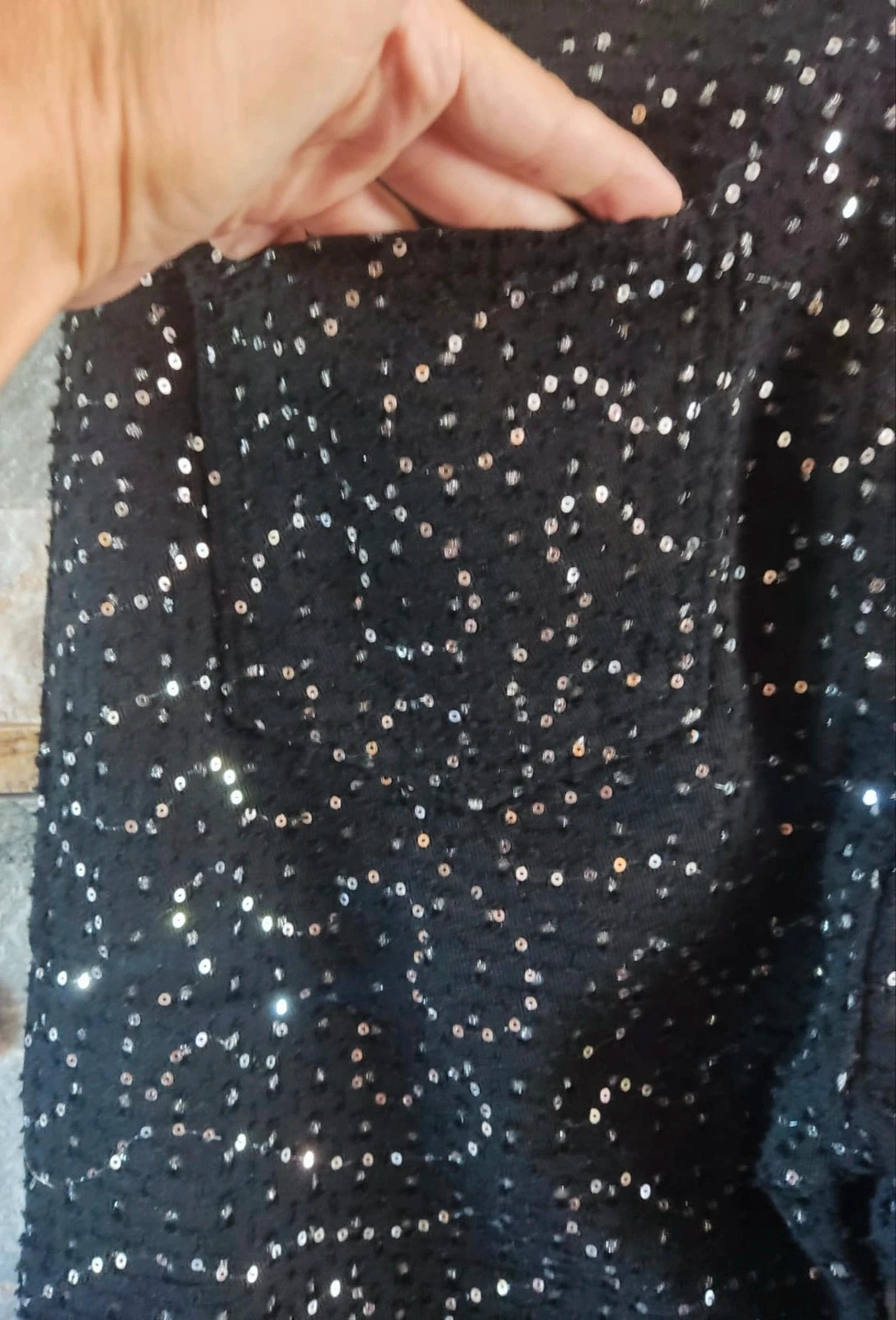 🌺 Exclusivo pantalón vaquero negro con lentejuelas súper bonito, de See See – See See – taille M / 38 / 10 5