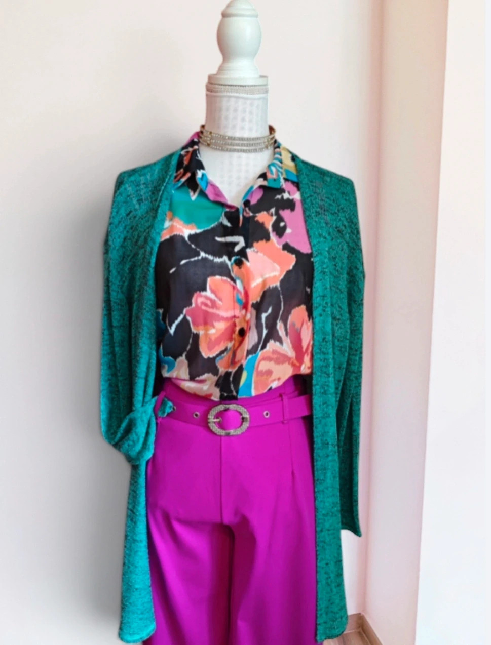 🌺Chaqueta de punto fino verde jaspeado con negro