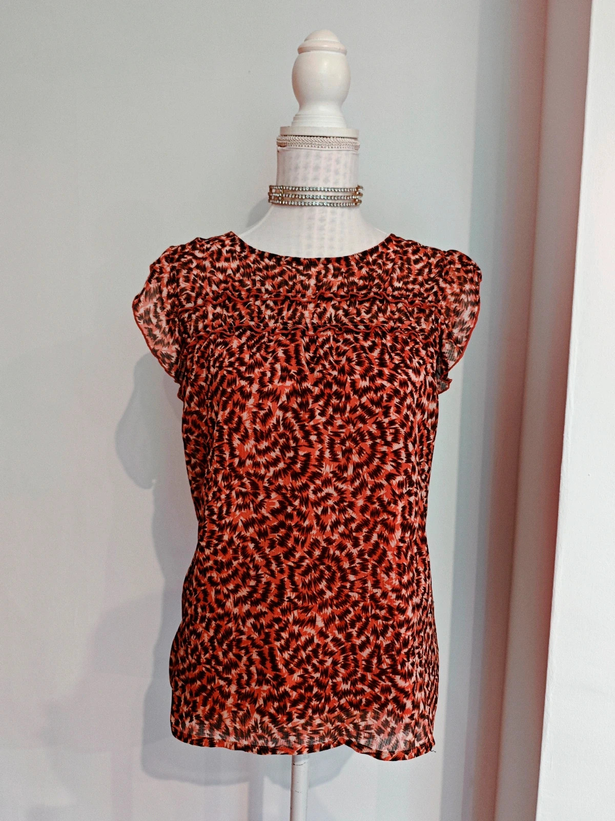 🌺Blusa de gasa estampado rosa, marrón y crema