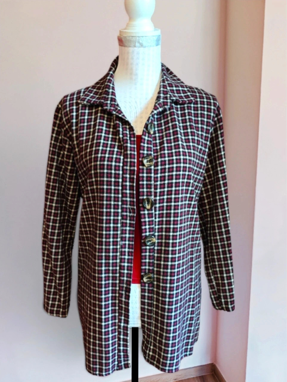🌺Camisa de cuadros negros, granate y blanco