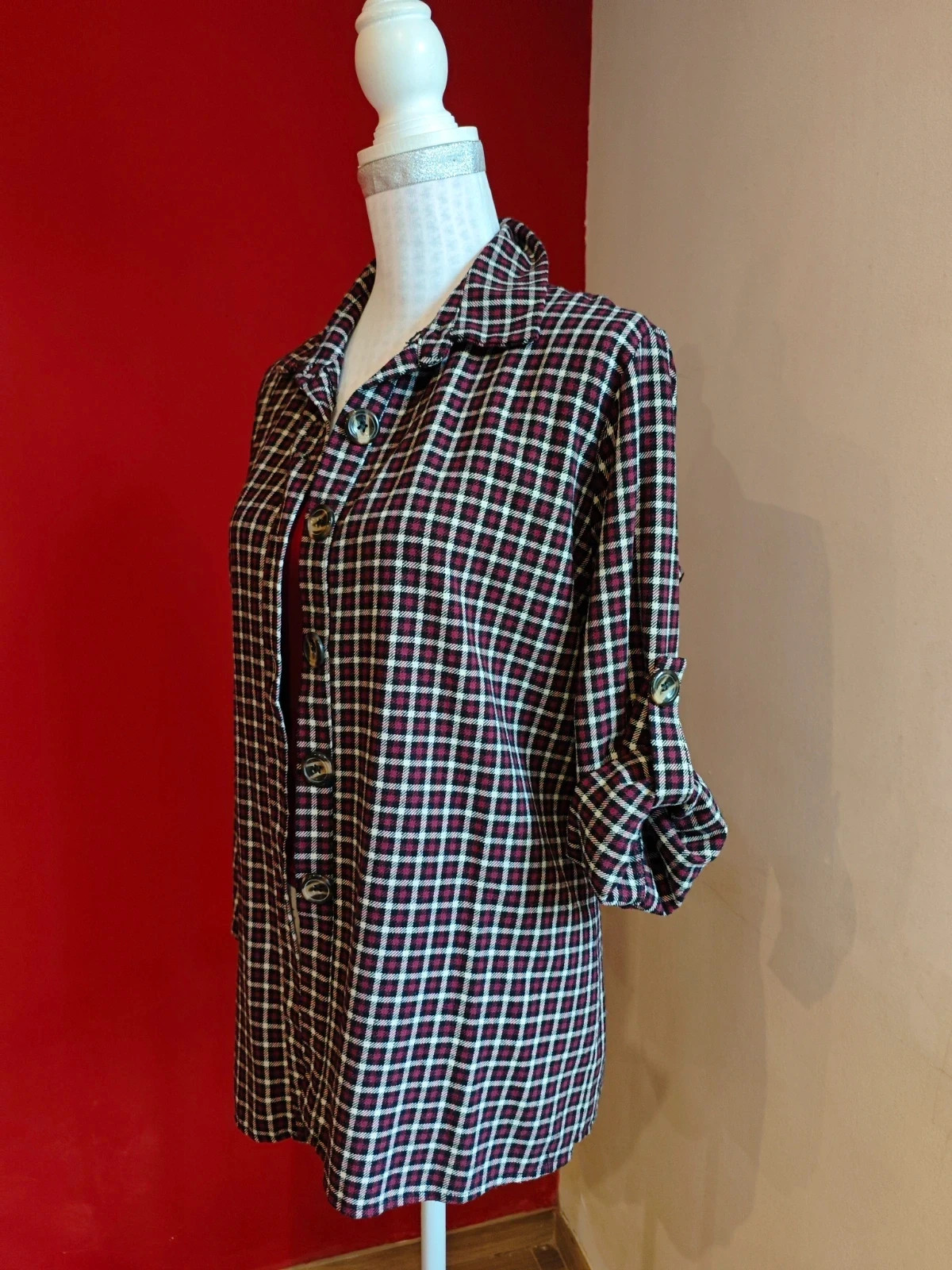 🌺Camisa de cuadros negros, granate y blanco – taille XXL / 44 / 16 4