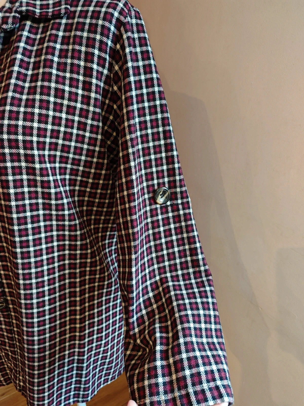 🌺Camisa de cuadros negros, granate y blanco – taille XXL / 44 / 16 5