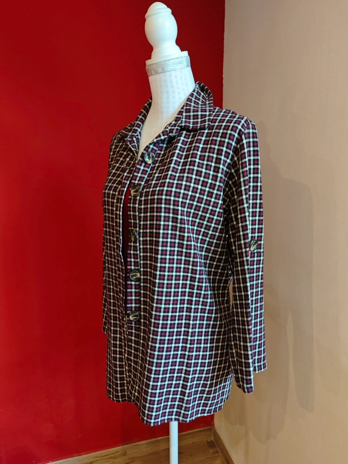 🌺Camisa de cuadros negros, granate y blanco – taille XXL / 44 / 16 3