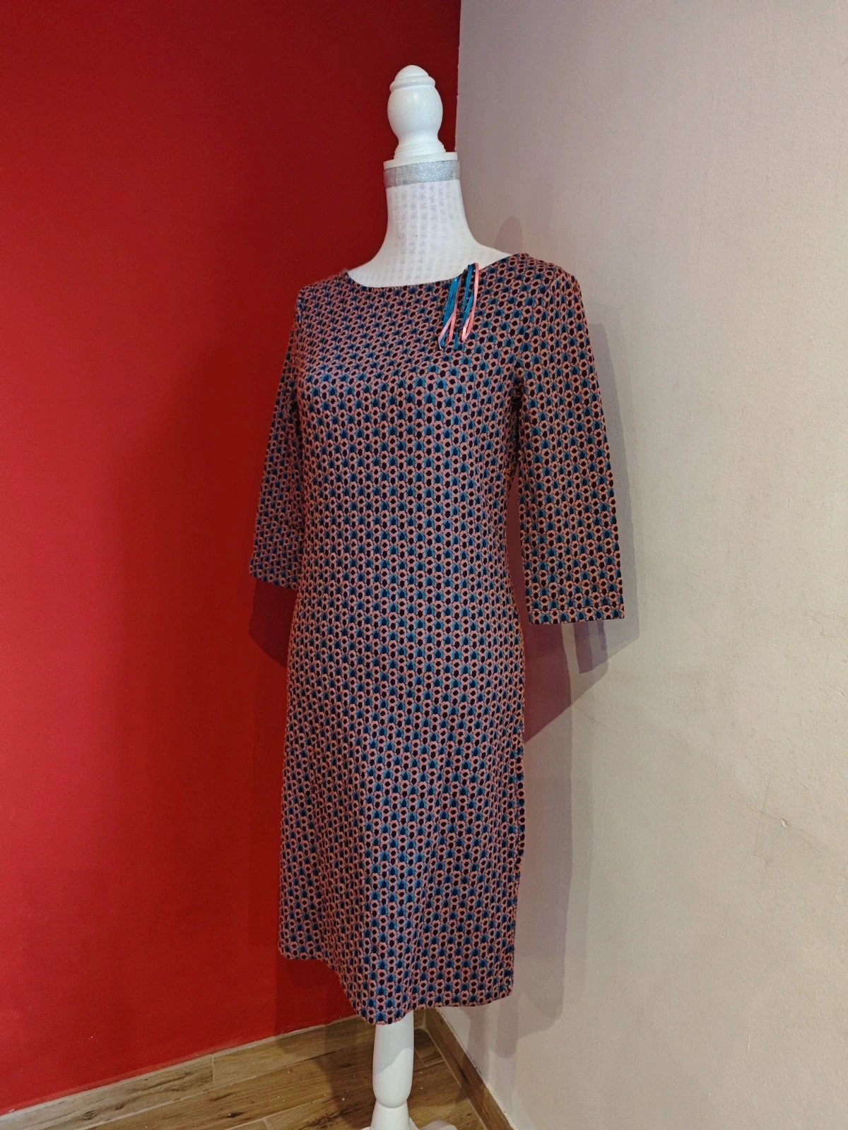 🌺Vestido de punto estampado tonos rosa, turquesa y azul marino – Yessica – taille M / 38 / 10 3