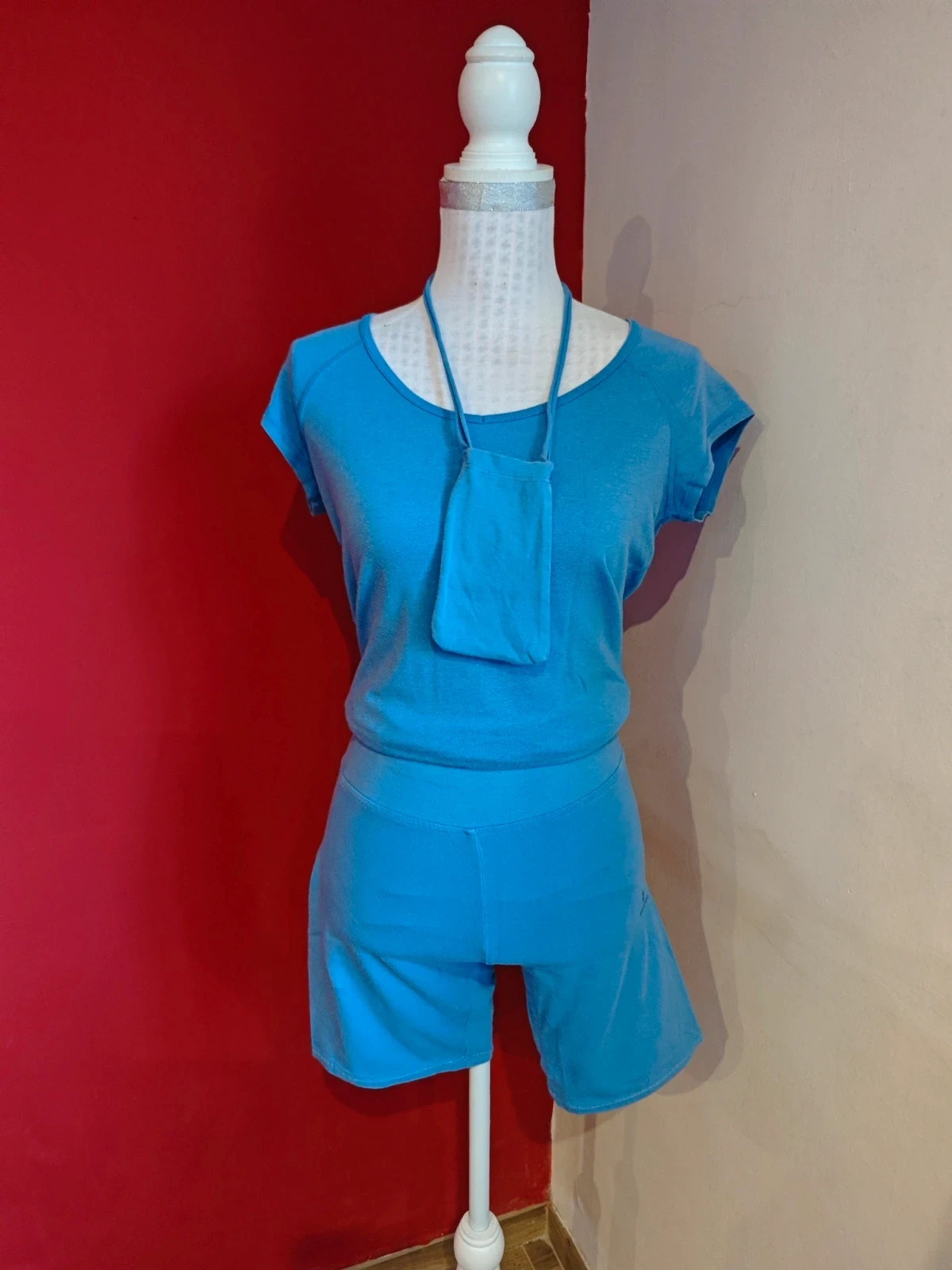 🌺Short y camiseta azul claro con porta móvil, talla M – Domyos – taille M / 38 / 10 3