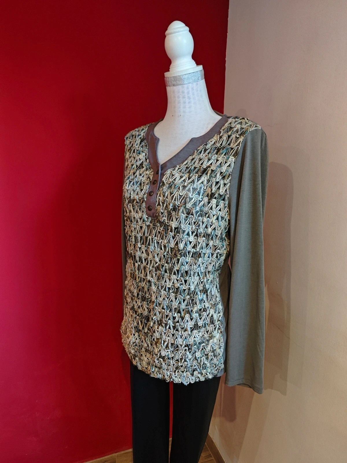 🌺 Camiseta gris con cordones – absolut collection – taille XL / 42 / 14 3