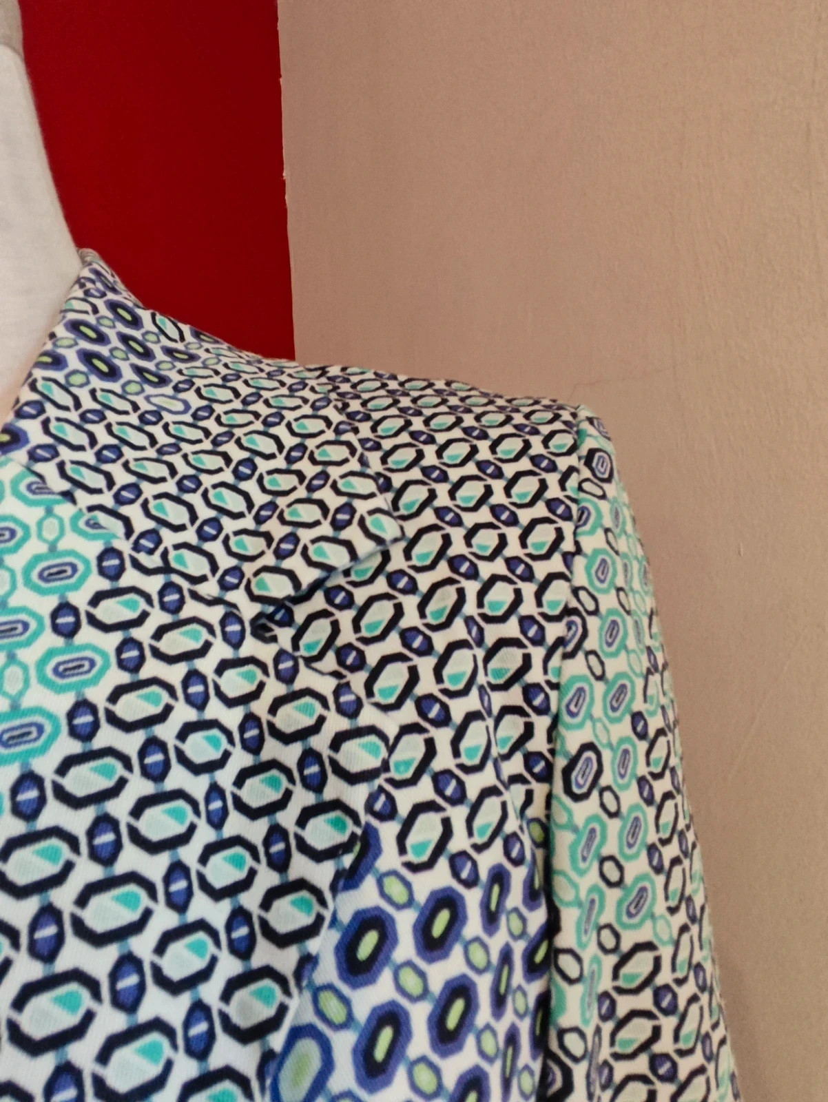 🌺Blazer entallada con estampado geometrico tonos azul, blanco y verde – Amor de Cuba – taille L / 40 / 12 4
