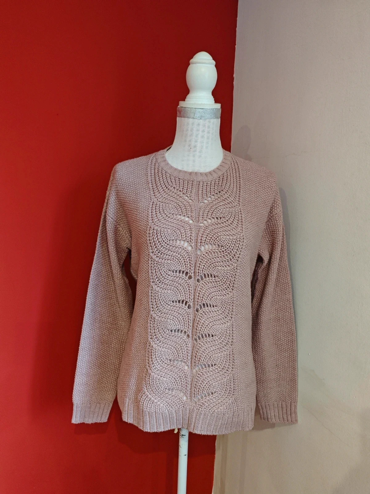 🌺 Bonito jersey de punto rosa con ochos delante – Sfera Basic – taille XL / 42 / 14 2