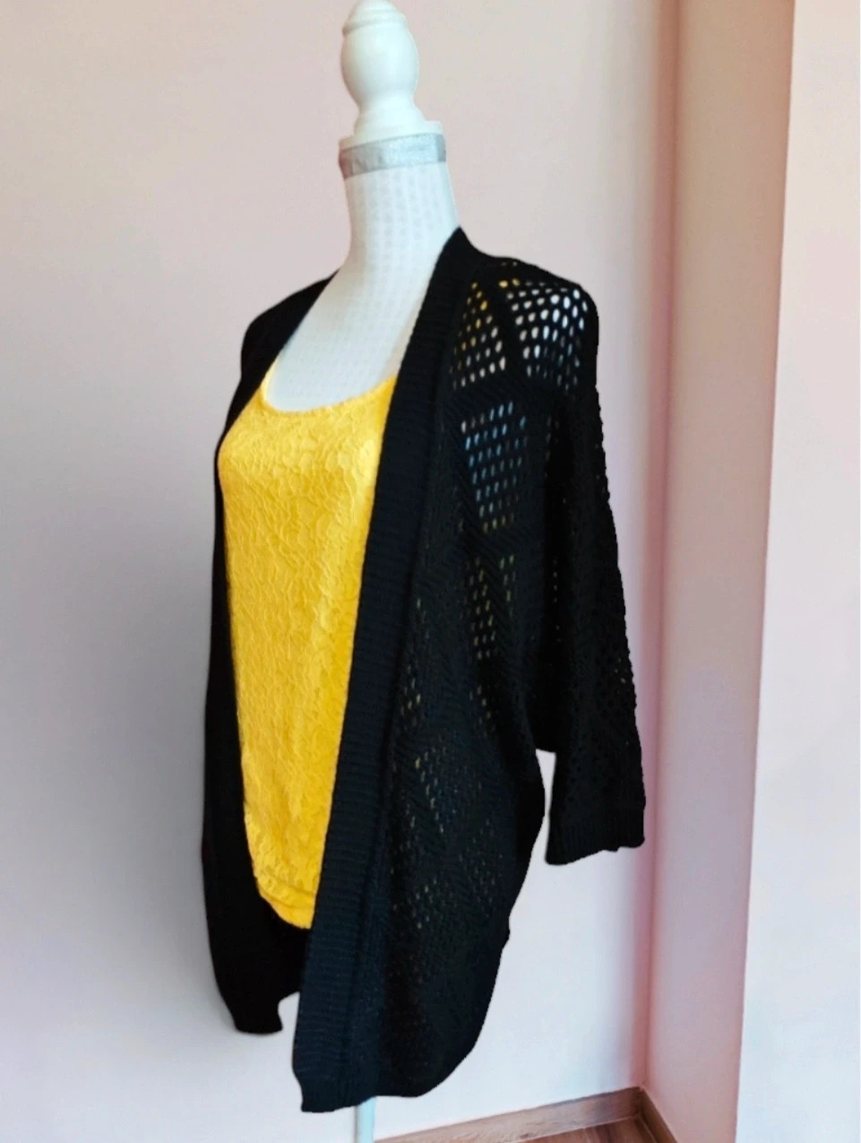 🌺Chaqueta de punto calado negro con manga japonesa
