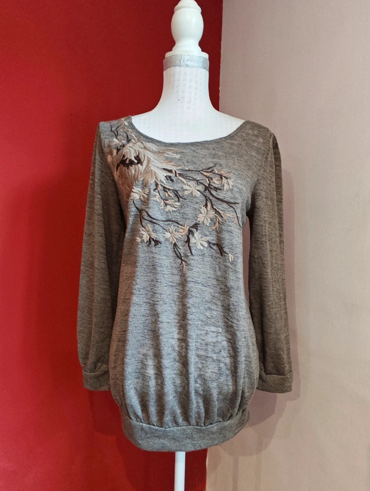 🌺 Original camiseta tonos marrones jaspeado con bordado floral en el frente – Dolce Vita – taille XL / 42 / 14 2