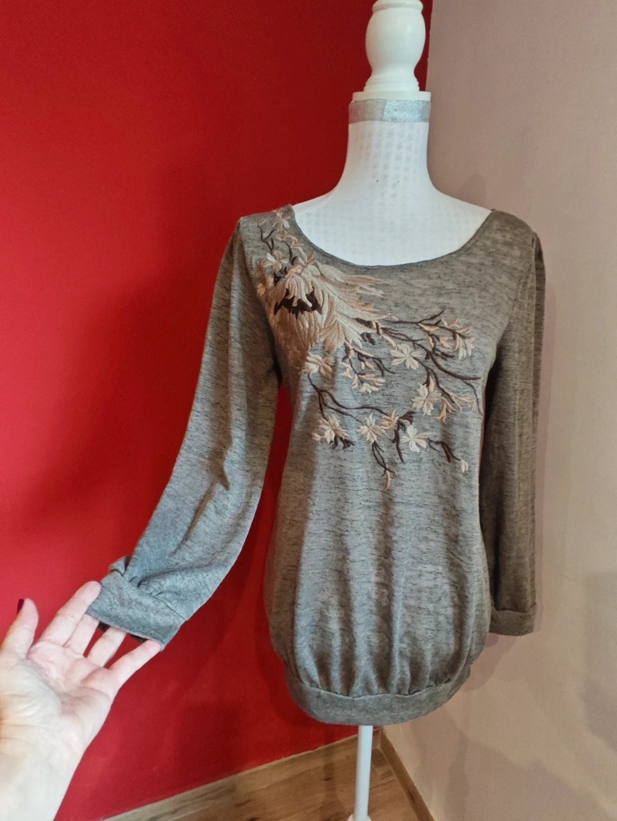 🌺 Original camiseta tonos marrones jaspeado con bordado floral en el frente – Dolce Vita – taille XL / 42 / 14 3