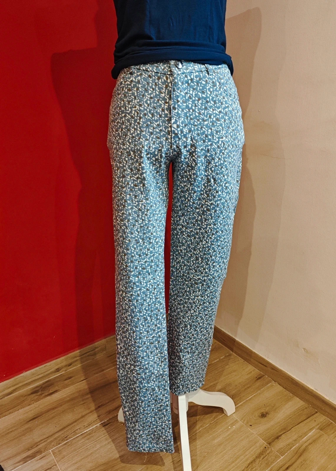 🌺Pantalón pitillo de algodón elástico tonos azul, blanco y marrón, talla L – Miss Lady – taille L / 40 / 12 2