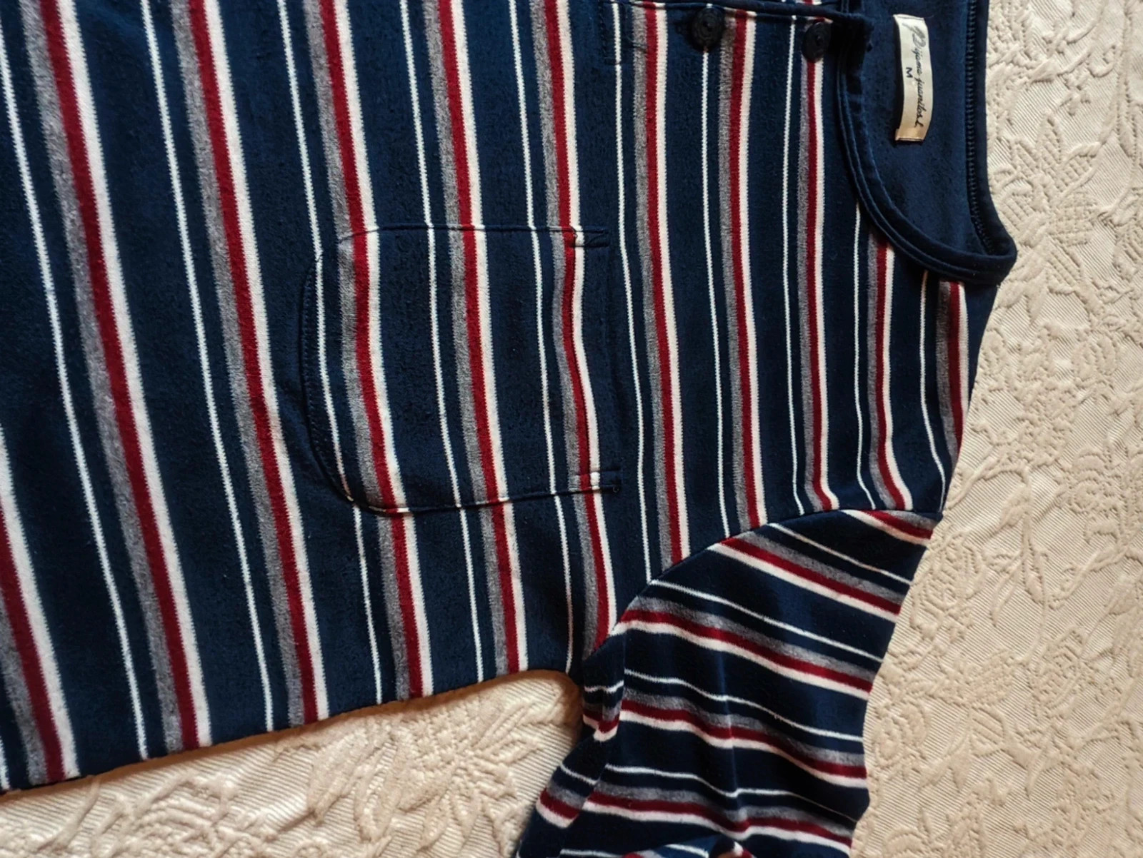 🌺Pijama azul marino y rayas blancas, grises y granate arriba – pijama juanitos – taille M 3