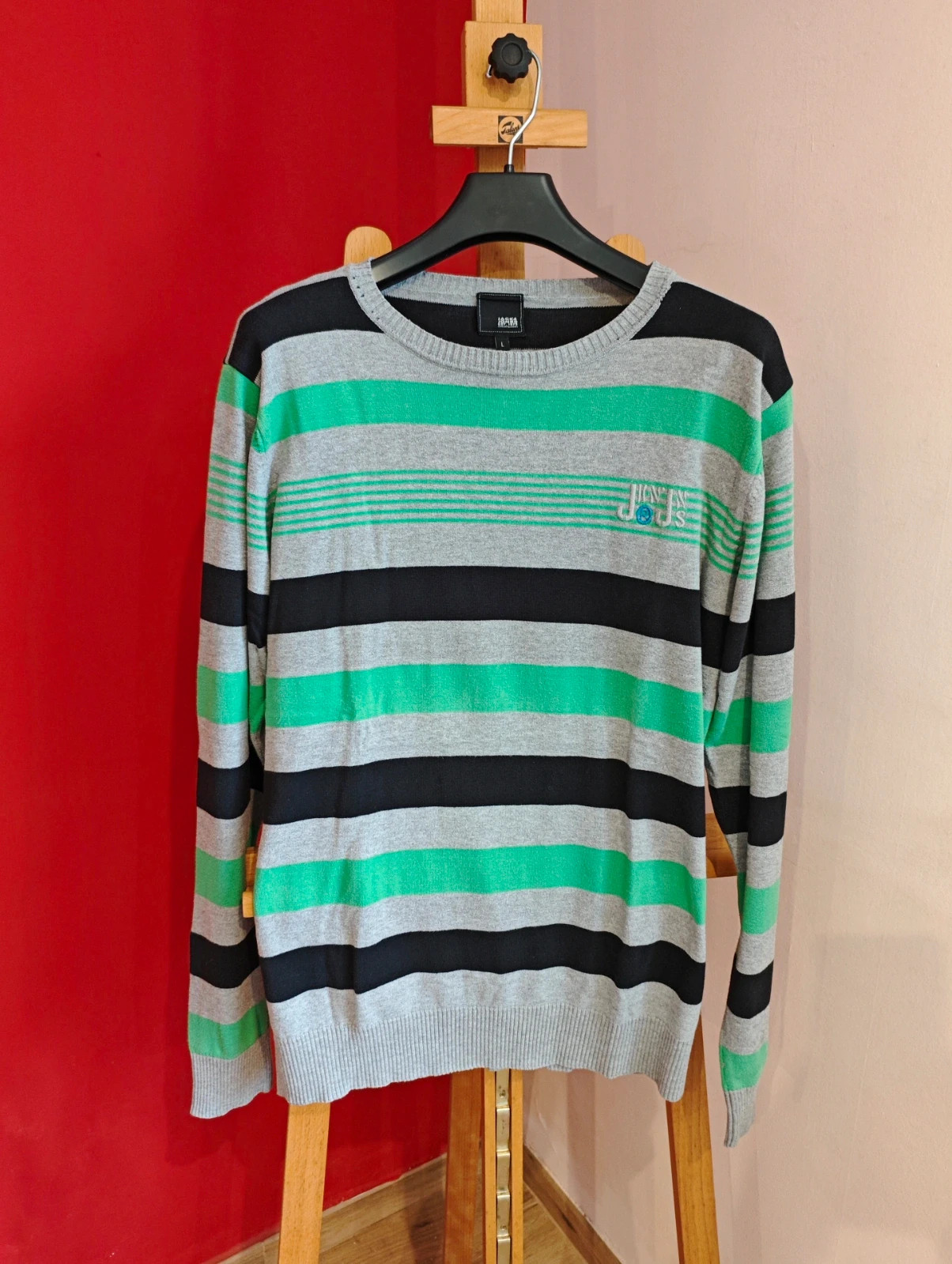 🌺 Jersey gris con rayas negras y verde, de Jack&Jones