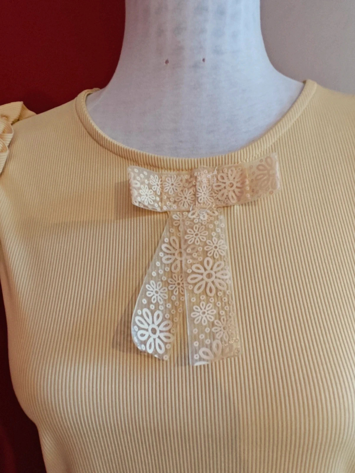 🌺 Conjunto de top y pantalón de punto fino amarillo suave – Elisa – taille XL / 42 / 14 5