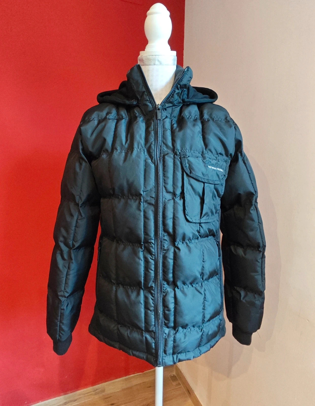 🌺 Chaquetón acolchado negro con laterales, puños, cuello y capucha de punto