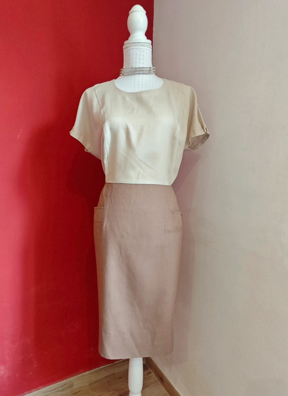 🌺Vestido bicolor en tonos beige y marrón