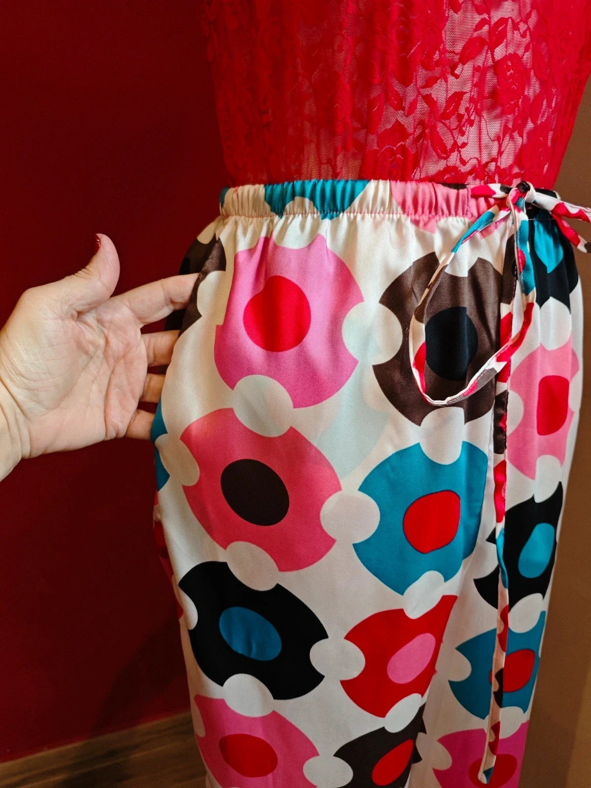 🌺Pantalón ancho de raso estampado con flores multicolor, talla S – Sfera Collection – taille L / 40 / 12 3