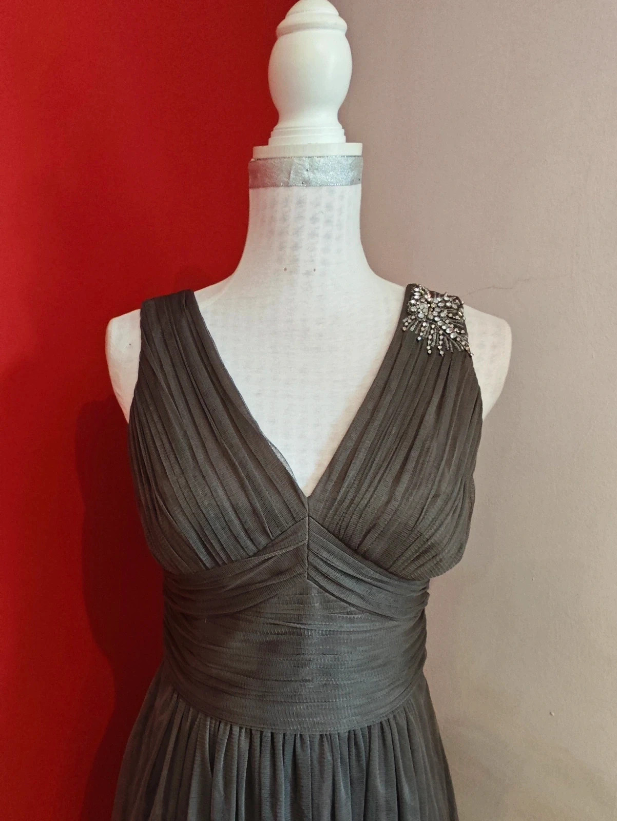 🌺Vestido de gasa gris y parte superior drapeada y con brillantes plateados,de Esprit – Esprit – taille M / 38 / 10 4