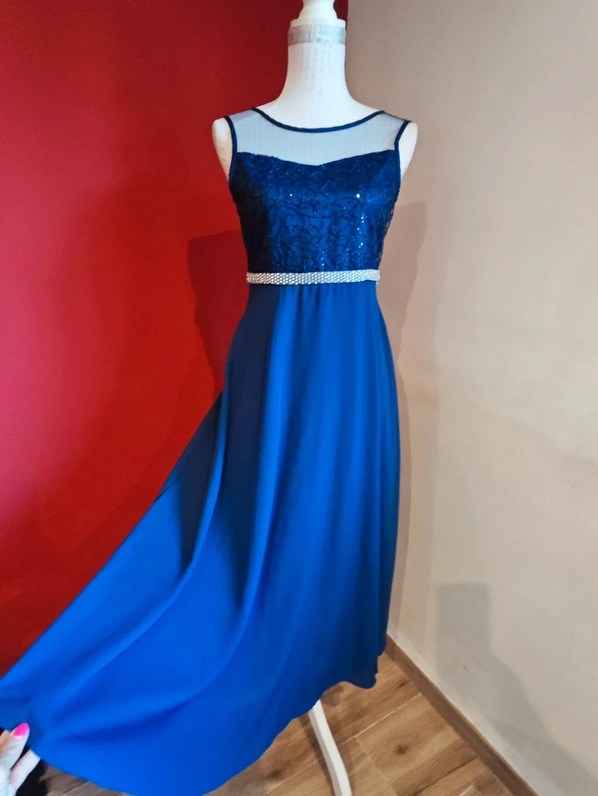 🌺 Impresionante vestido para eventos azulón con cuerpo de gas con lentejuelas y brillantes – Sunny Fashion – taille S / 36 / 8 2