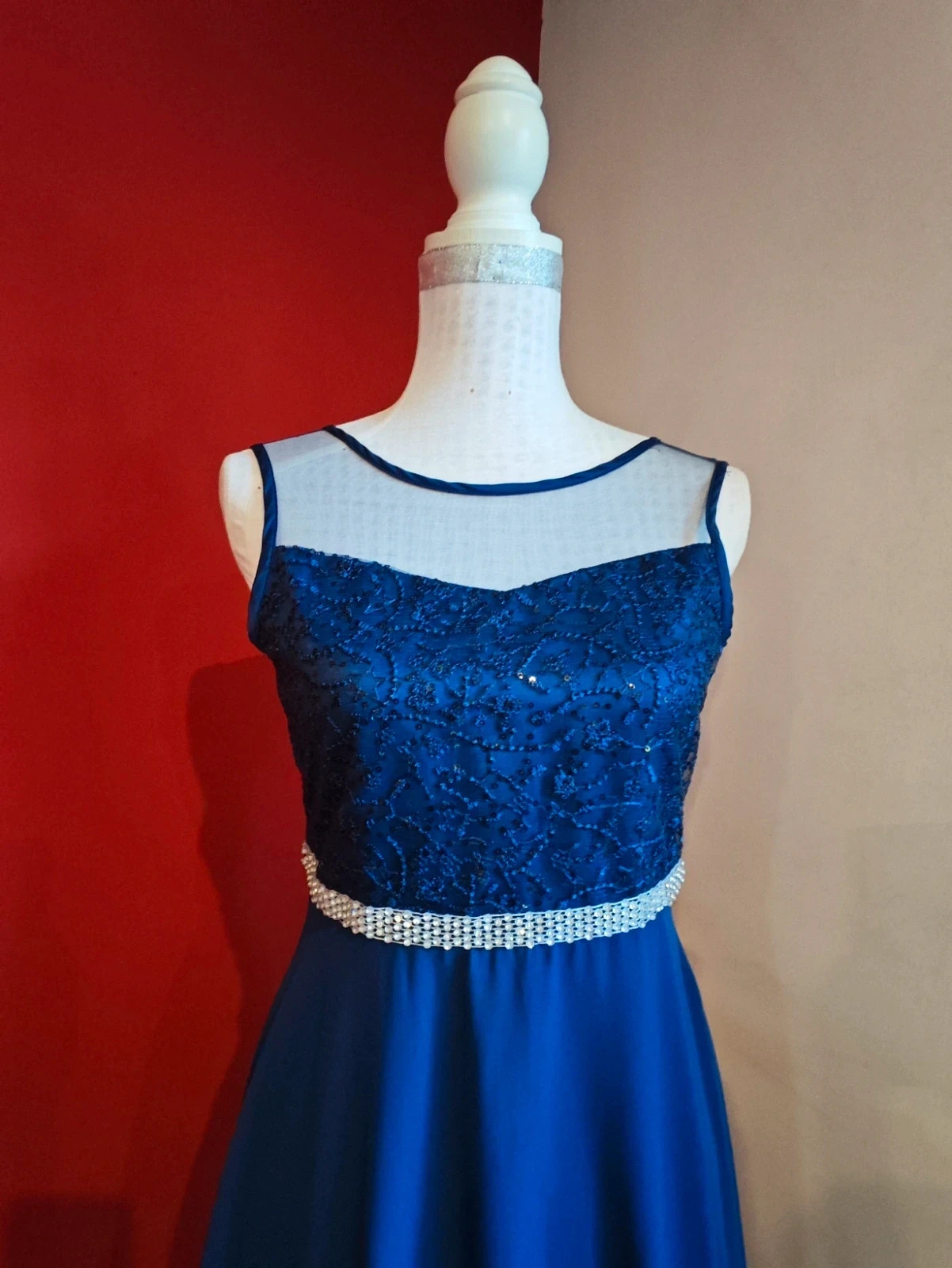 🌺 Impresionante vestido para eventos azulón con cuerpo de gas con lentejuelas y brillantes – Sunny Fashion – taille S / 36 / 8 4