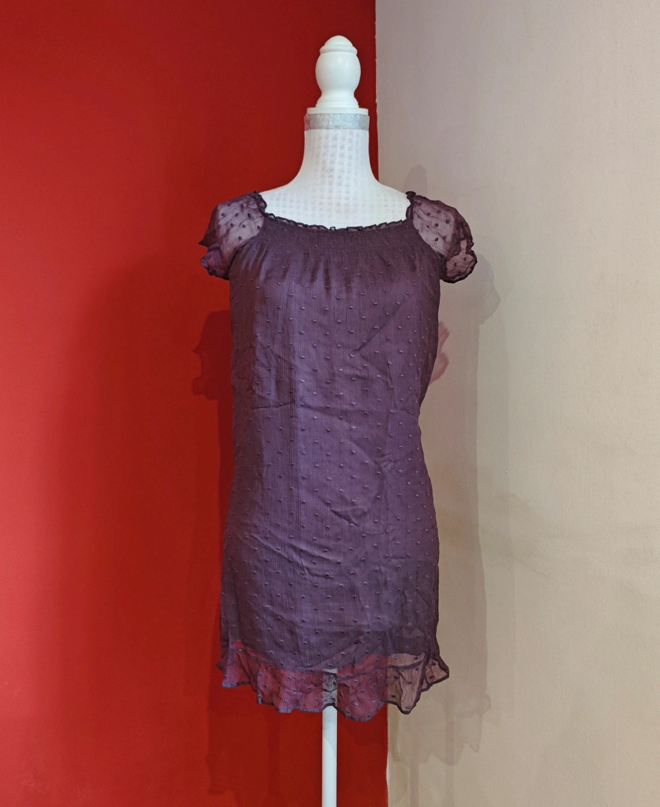 🌺Precioso minivestido morado de seda plumeti, de Massimo Dutti