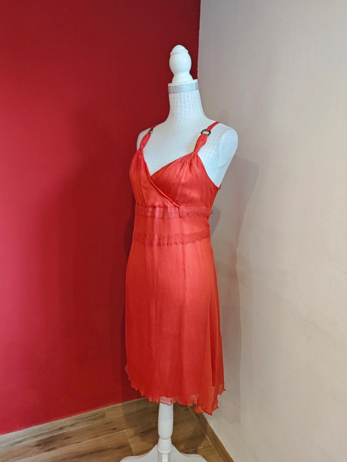 🌺Vestido de seda roja tela efecto arrugadito, talla 42 – Exaltation – taille XL / 42 / 14 2