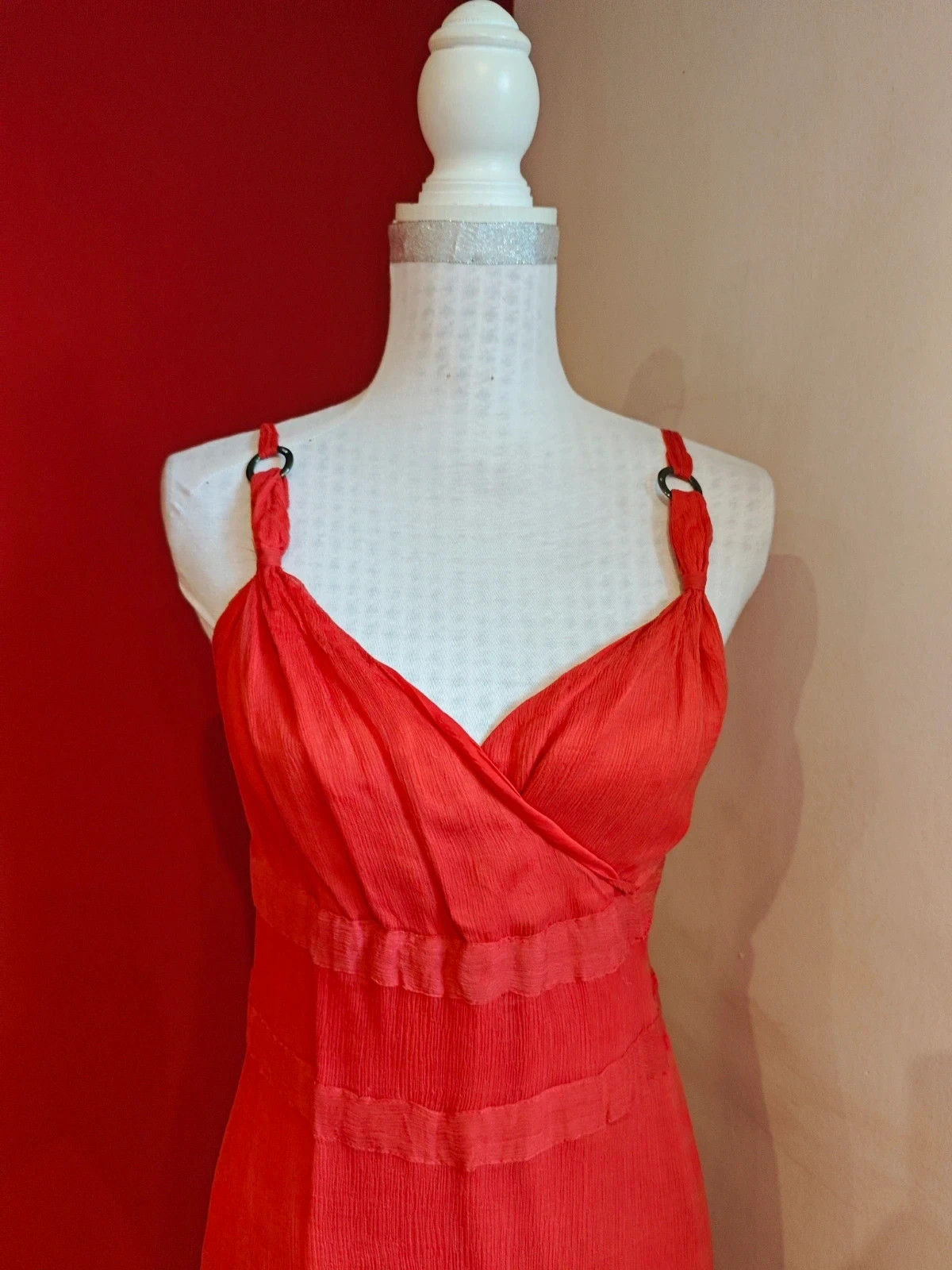 🌺Vestido de seda roja tela efecto arrugadito, talla 42 – Exaltation – taille XL / 42 / 14 3