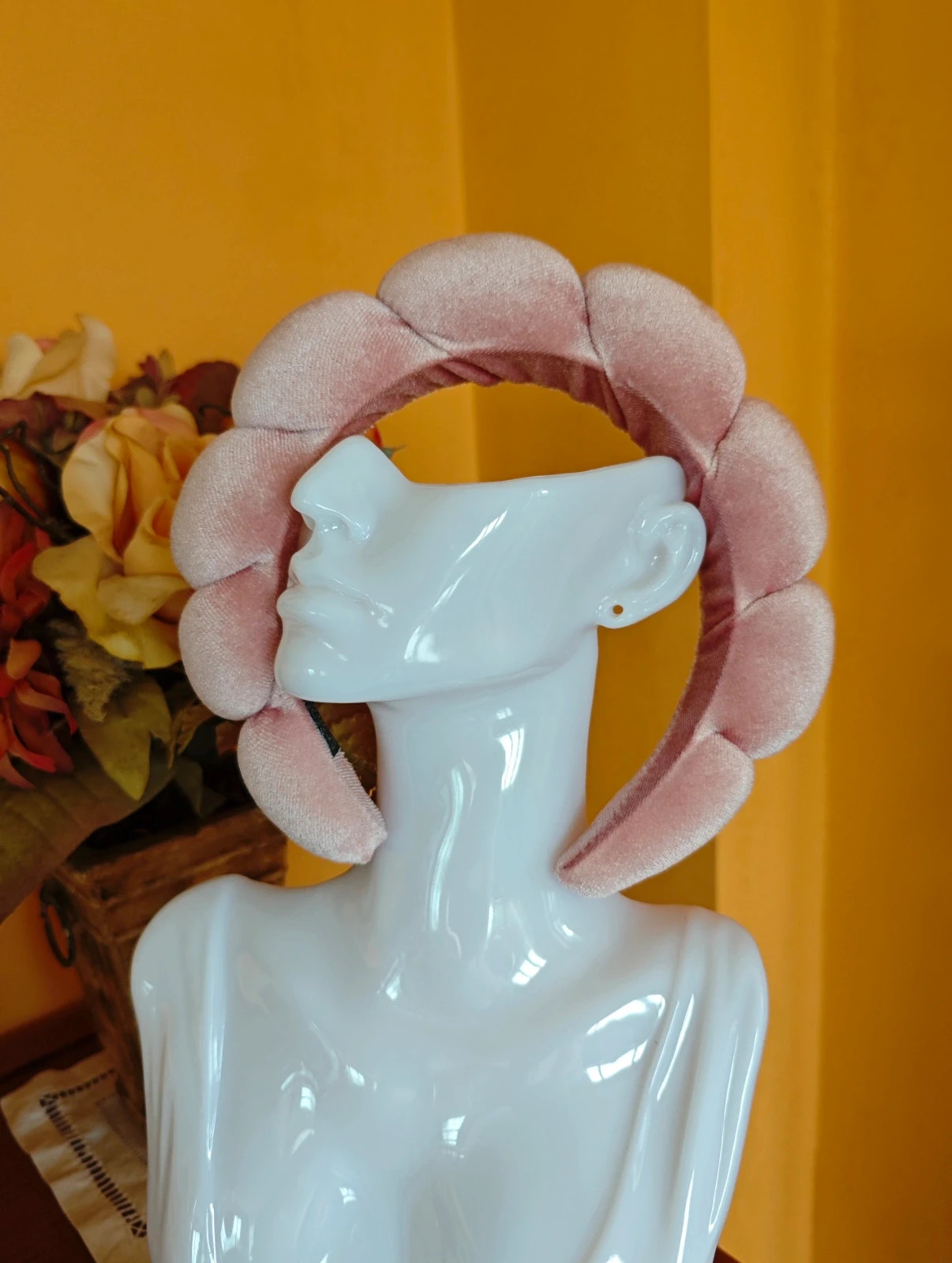 🌺Diadema de terciopelo rosa con ondas