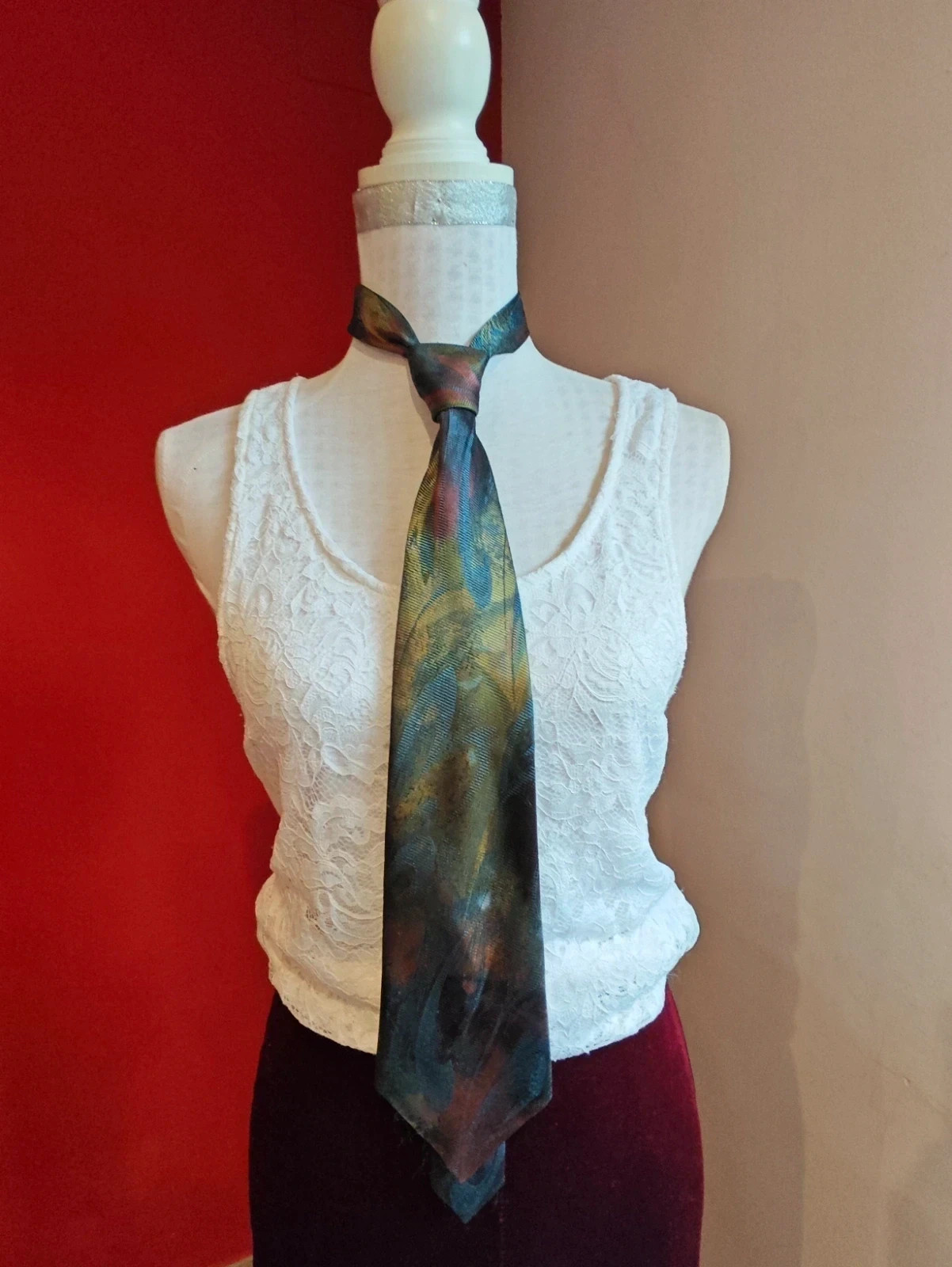 🌺 Elegante corbata tonos satinados verde, azul y dorado – ANDREU1940 2