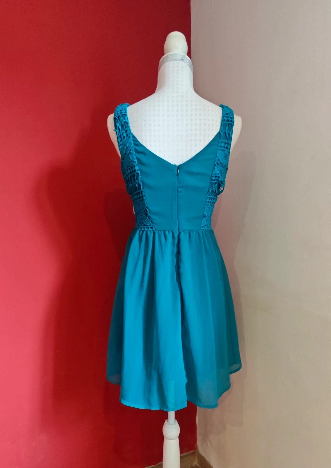 🌺 Elegante vestido de algodón tono aguamarina con la parte superior de crochet y falda de gasa – SuiteBlanco – taille L / 40 / 12 5