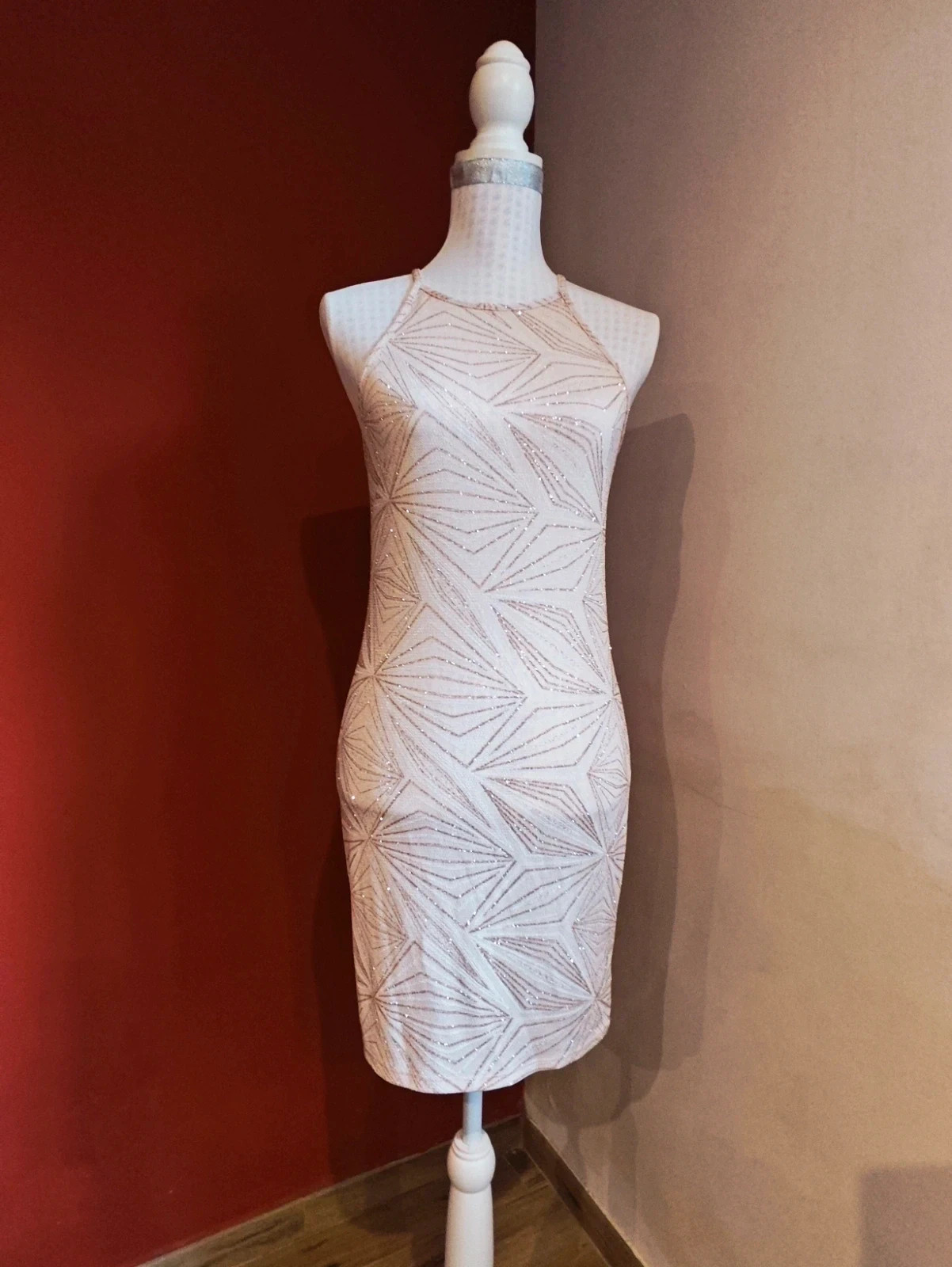🌺Vestido para eventos de tela elástica rosa con brillos geométricos – taille XS / 34 / 6 2