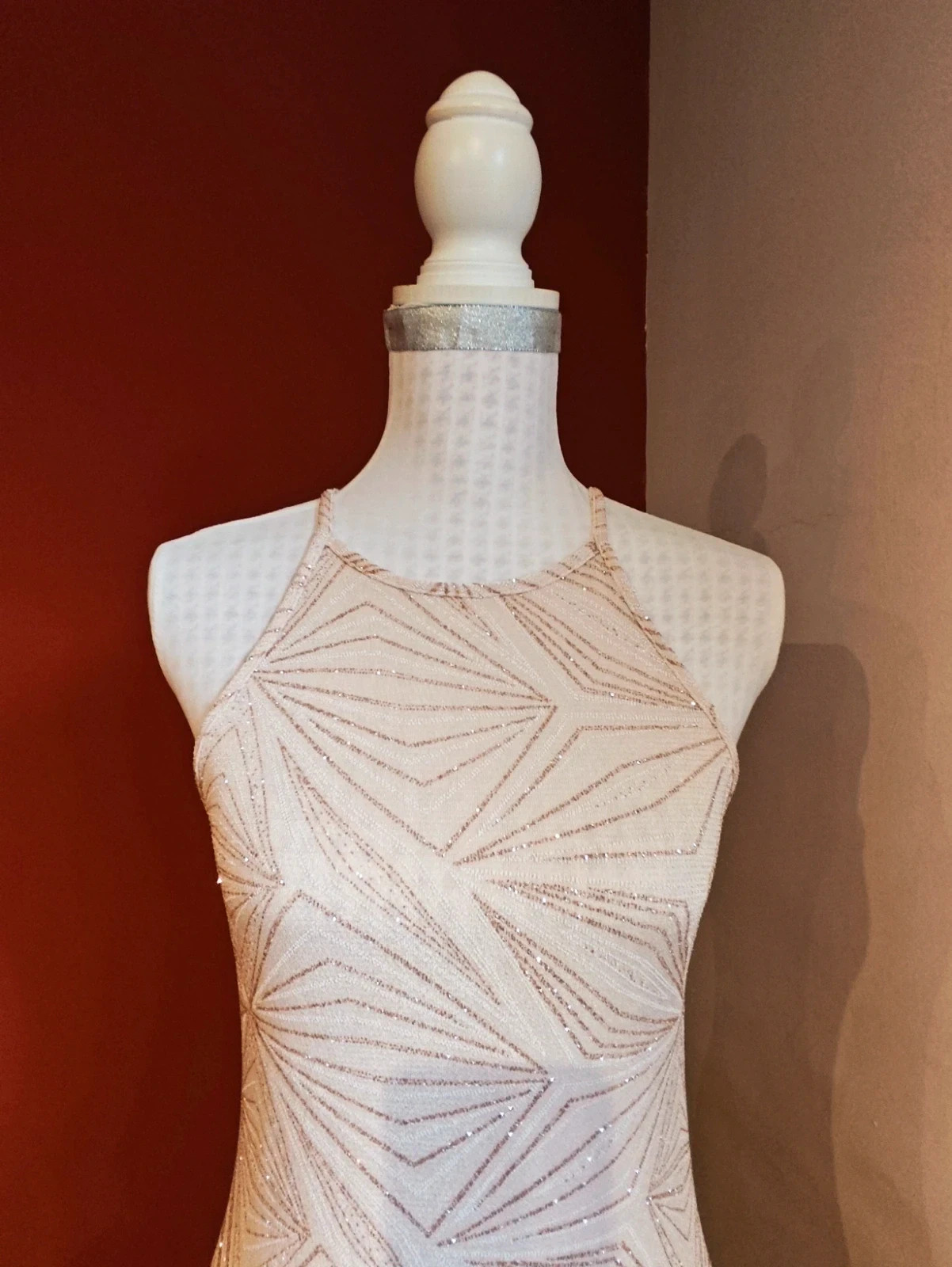 🌺Vestido para eventos de tela elástica rosa con brillos geométricos – taille XS / 34 / 6 4
