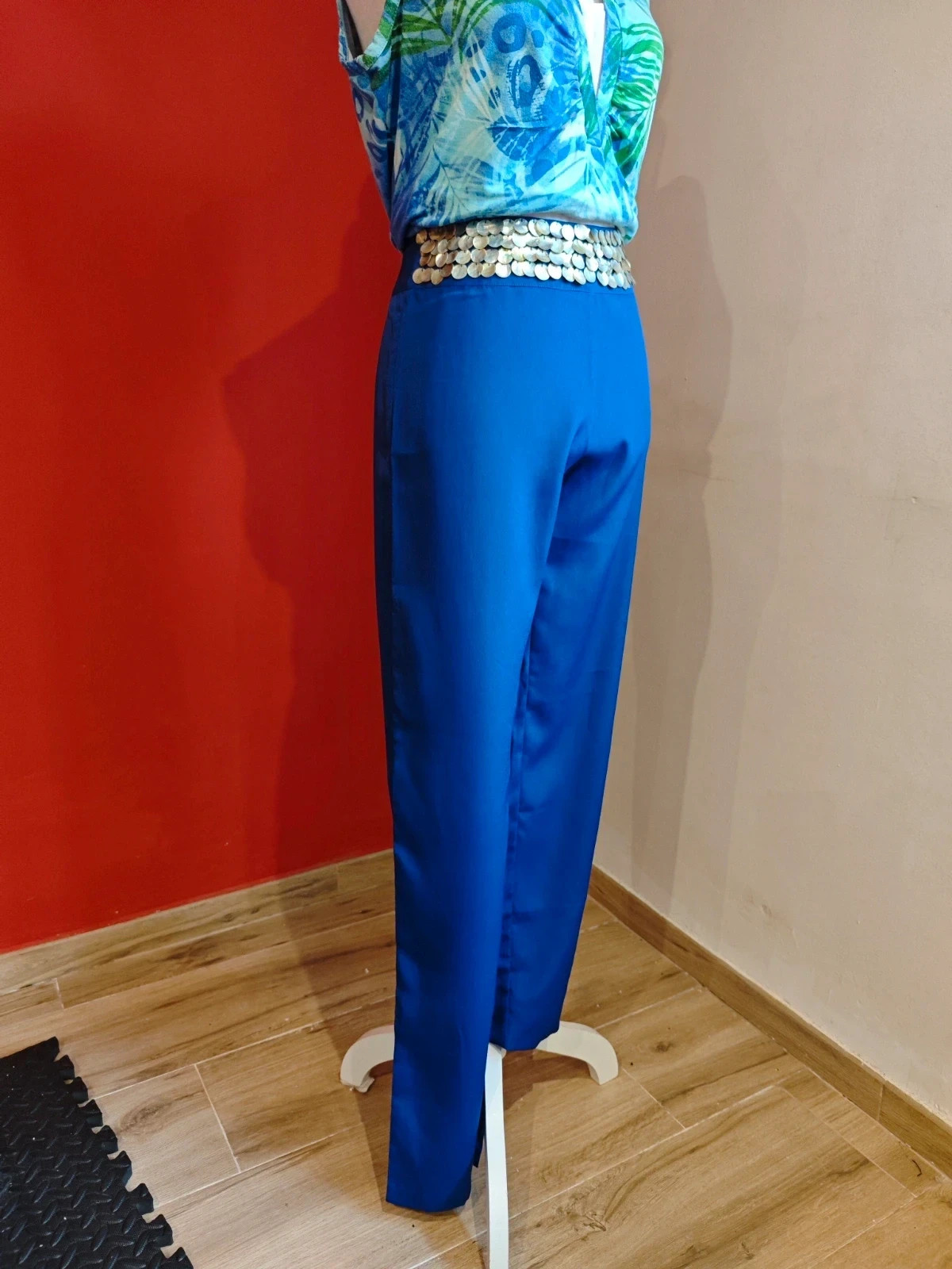 🌺Pantalón azul con abalorios simil nacar en cintura – Strena – taille M / 38 / 10 3