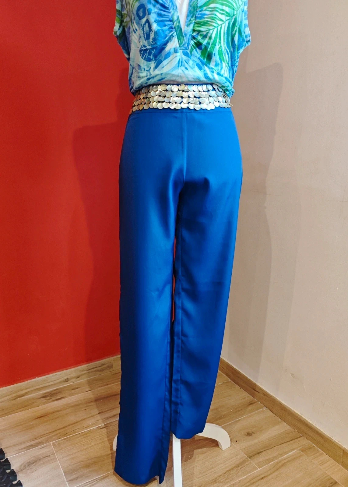 🌺Pantalón azul con abalorios simil nacar en cintura – Strena – taille M / 38 / 10 2
