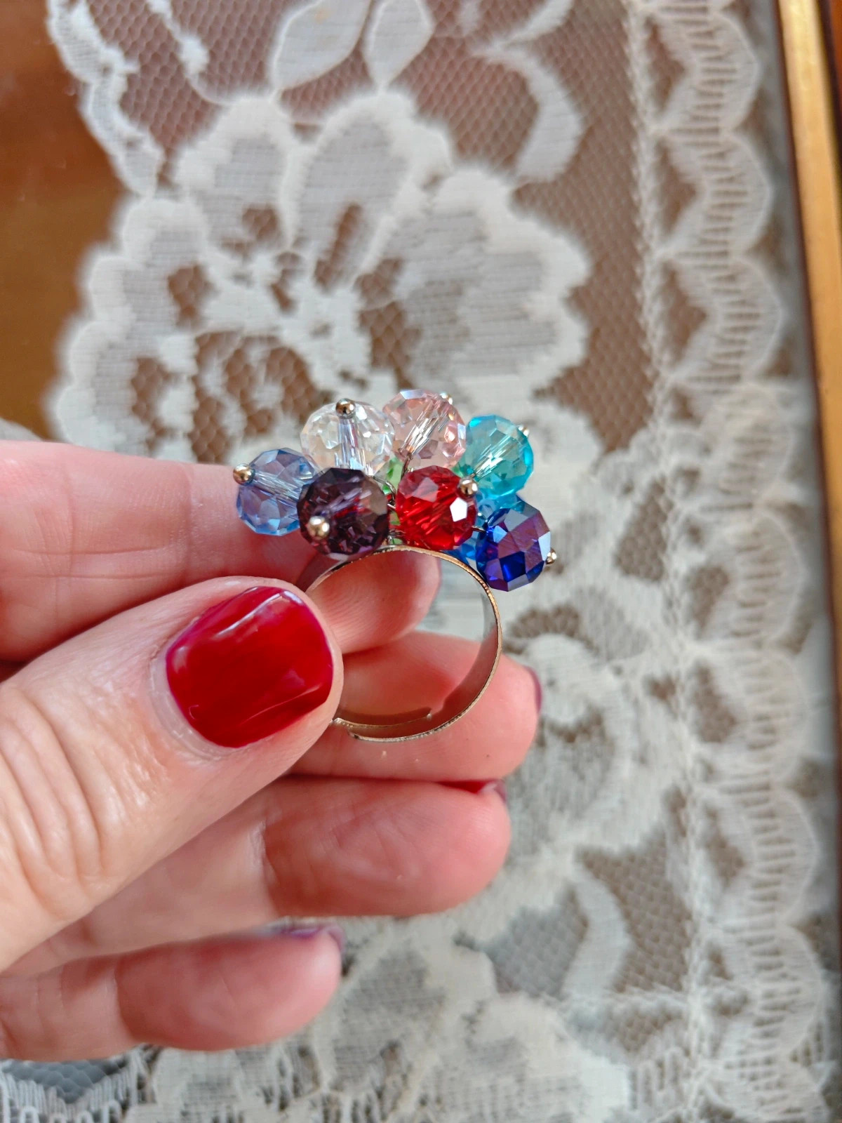 🌺Anillo con abalorios multicolor y dos pulseras a juego tonos azules 4