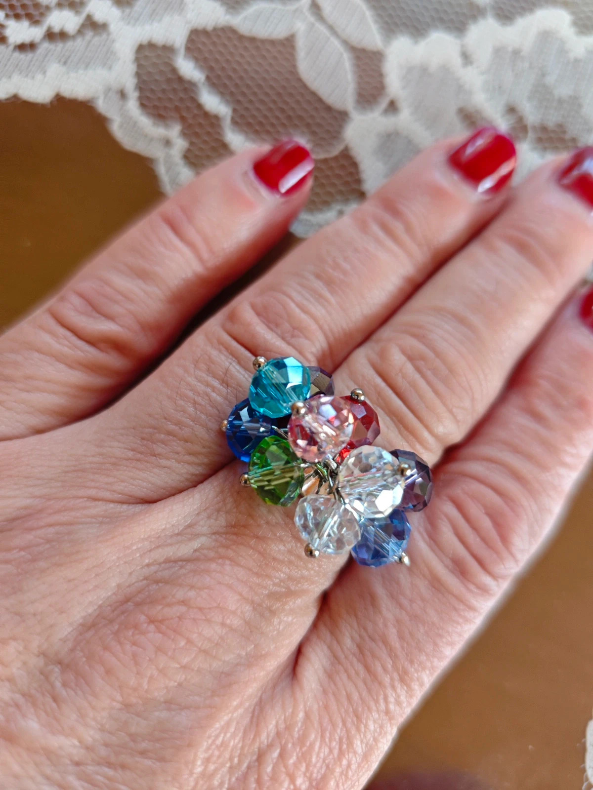 🌺Anillo con abalorios multicolor y dos pulseras a juego tonos azules 2