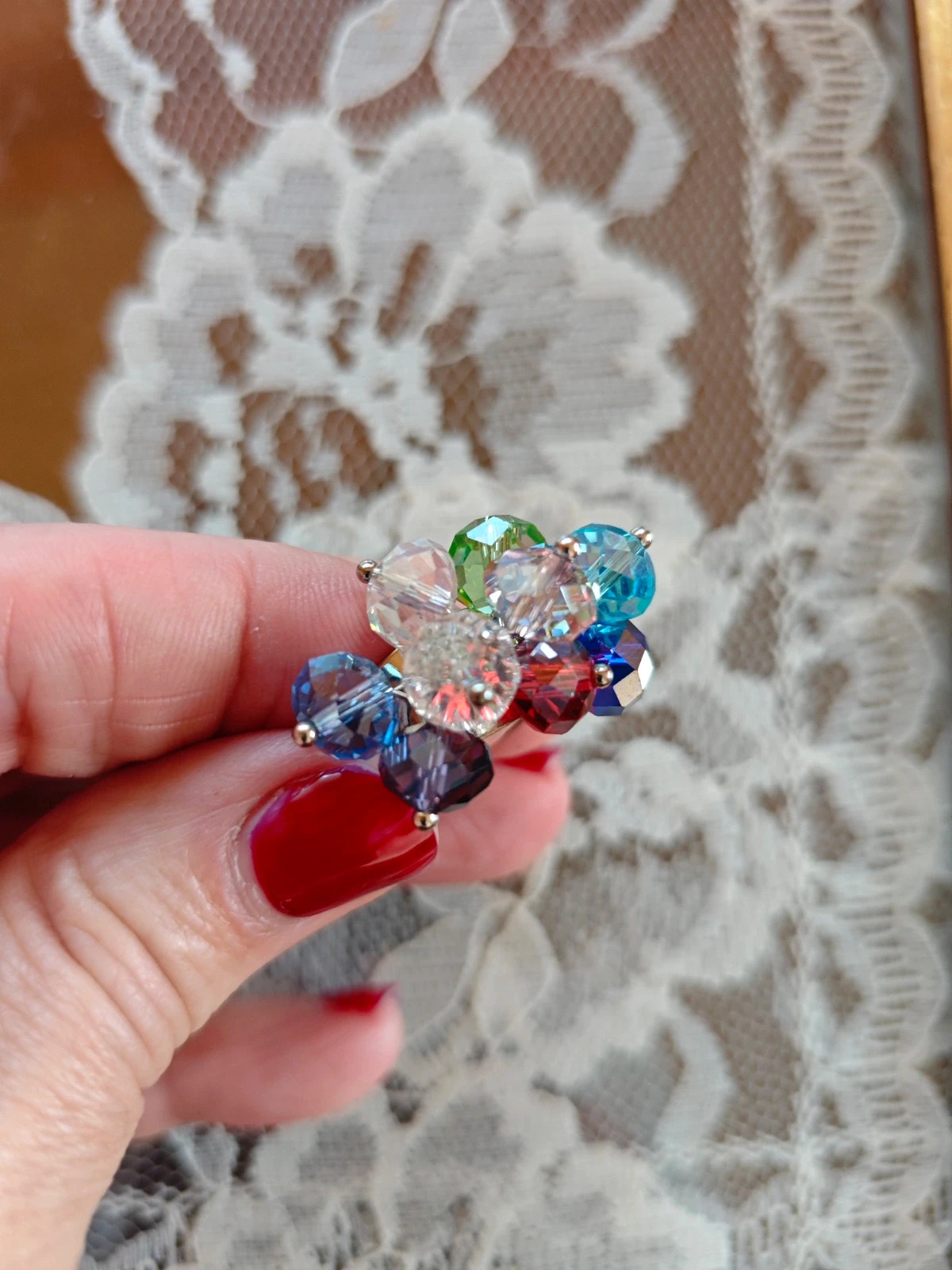 🌺Anillo con abalorios multicolor y dos pulseras a juego tonos azules 3