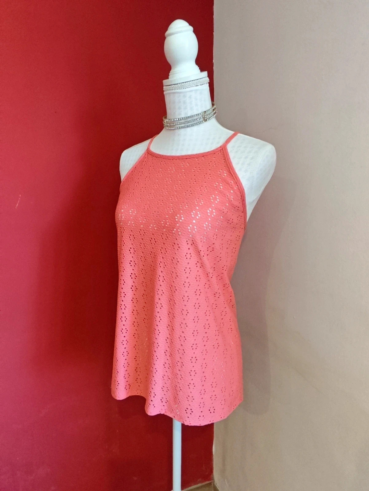 🌺Top tono coral de tirantes cuello halter y tejido con calados – Encuentro – taille XXXL / 46 / 18 3