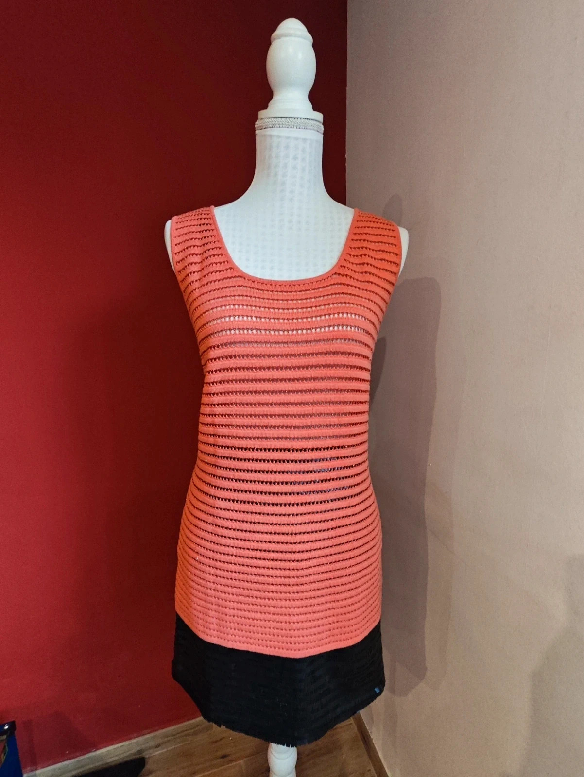 🌺Top largo coral de punto calado con brillos, de Morgan – Morgan – taille M / 38 / 10 2