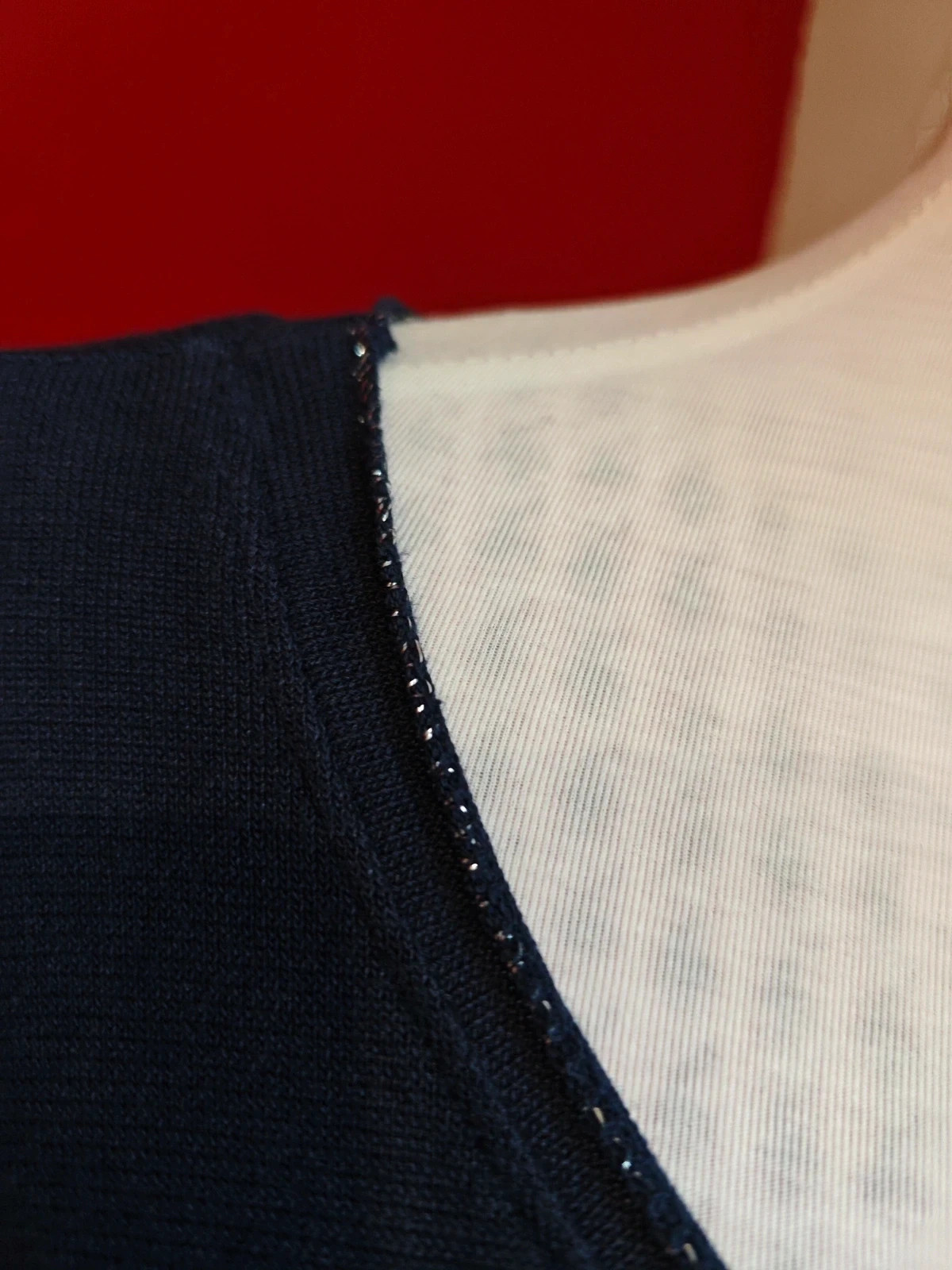 🌺 Camiseta de punto azul marino con bordes plateados – New Collection – taille XXL / 44 / 16 4