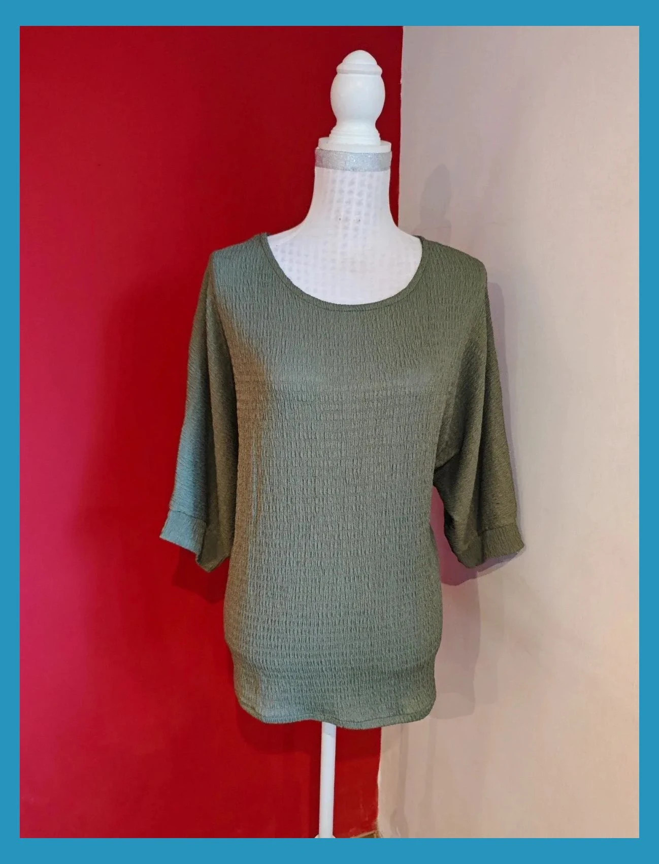 🌺 Camiseta verde caqui de tela arrugadita – New Collection – taille 5XL / 50 / 22 2