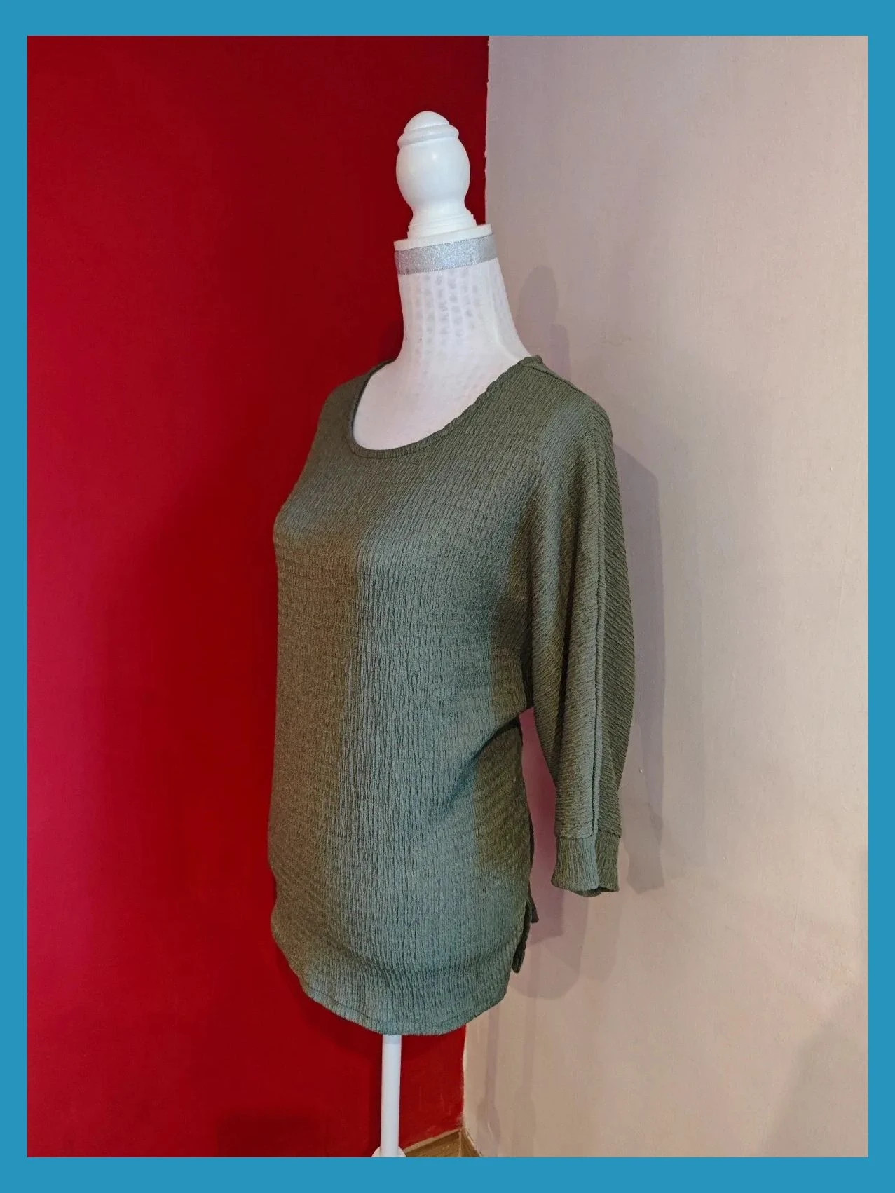 🌺 Camiseta verde caqui de tela arrugadita – New Collection – taille 5XL / 50 / 22 3